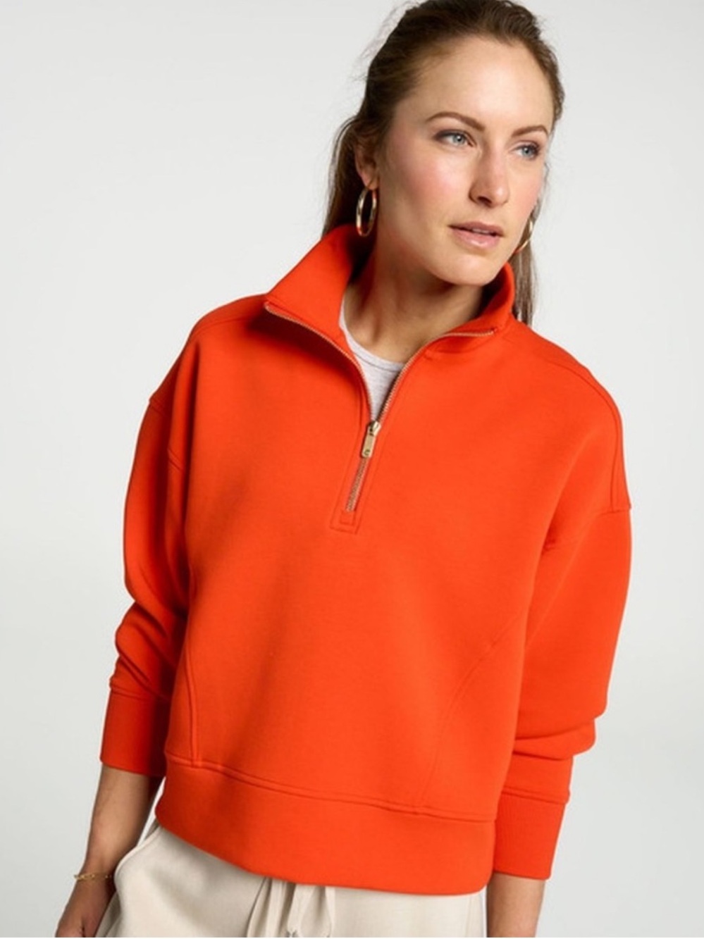 CALIA Soft Scuba Mock Neck 1/4 Zip Pullover Sweatshirt Tops Orange Size XXS